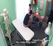 Nurse helps patient to drain his balls